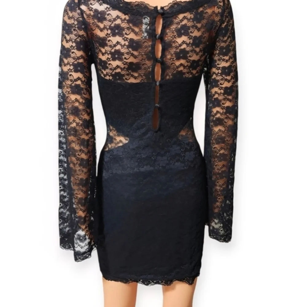 Free People Black Lace Long Sleeve Bodycon Mini Dress Women’s. Size S. - Picture 6 of 11
